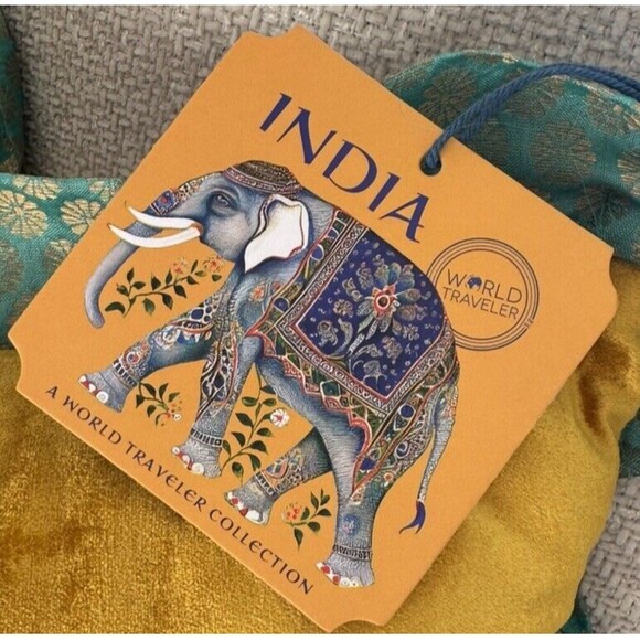 2 World Travel dancer couch Throw Pillow Mustard/Yellow Fancy Embroidered 20x20 - Picture 7 of 7